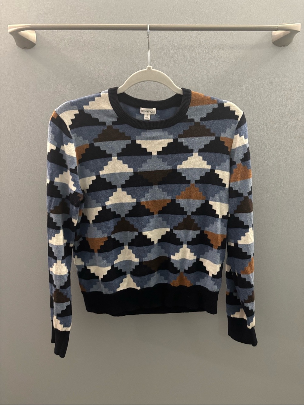 Minnie Rose Blue Geometric Crewneck Sweater